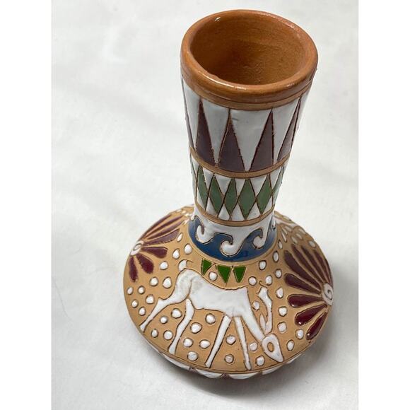 Greek Handmade Terracotta Plate and Vase, Rhodes Greece, Bonis Pottery - Picture 2 of 7